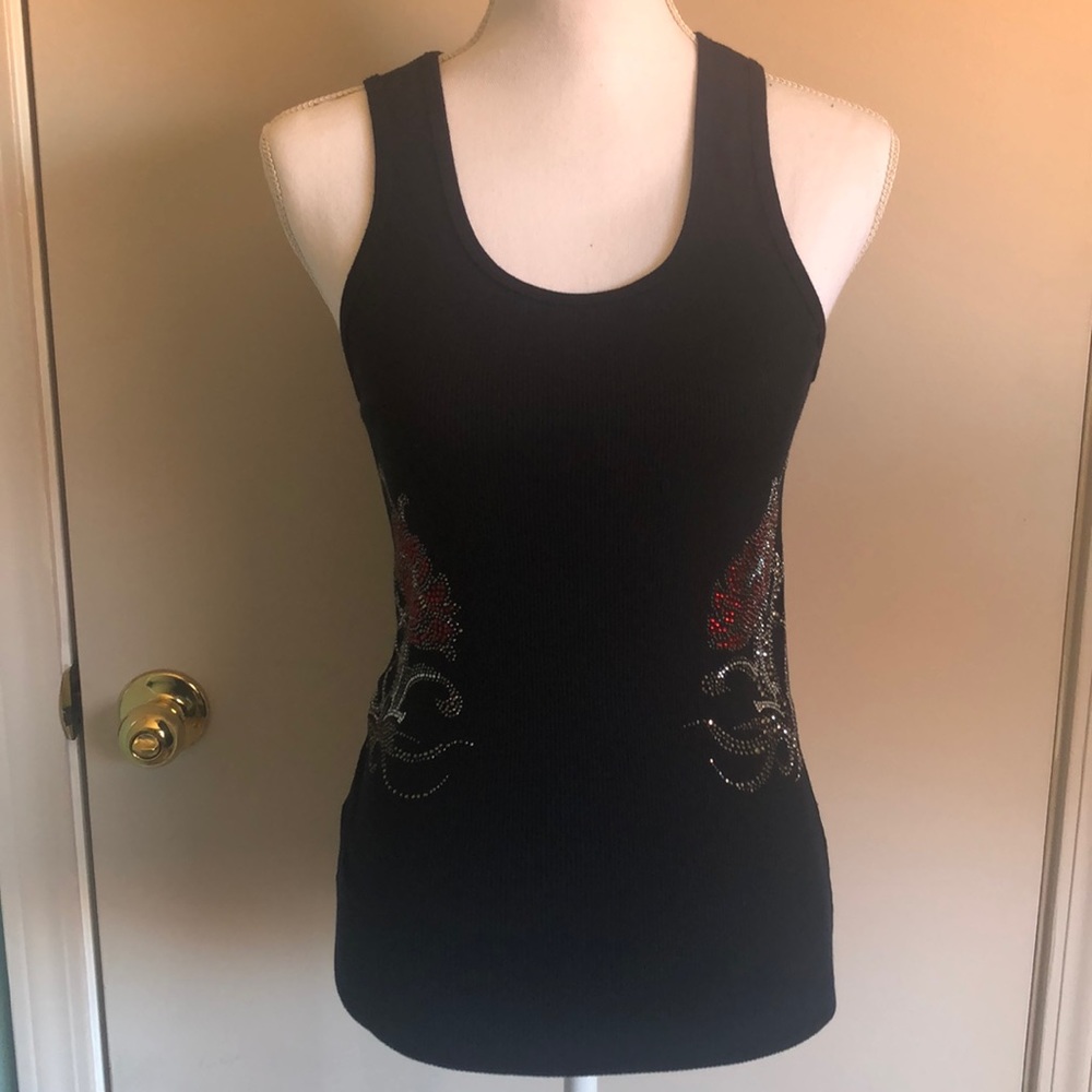 Silver Dagger Ribbed Tank Top with Bling M